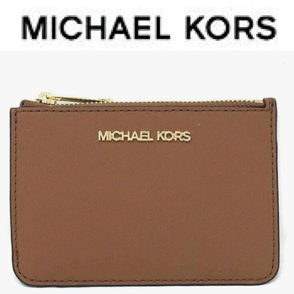 Michael Kors Leather Jet Set Travel Small Top Zip Coin Pouch w/ID